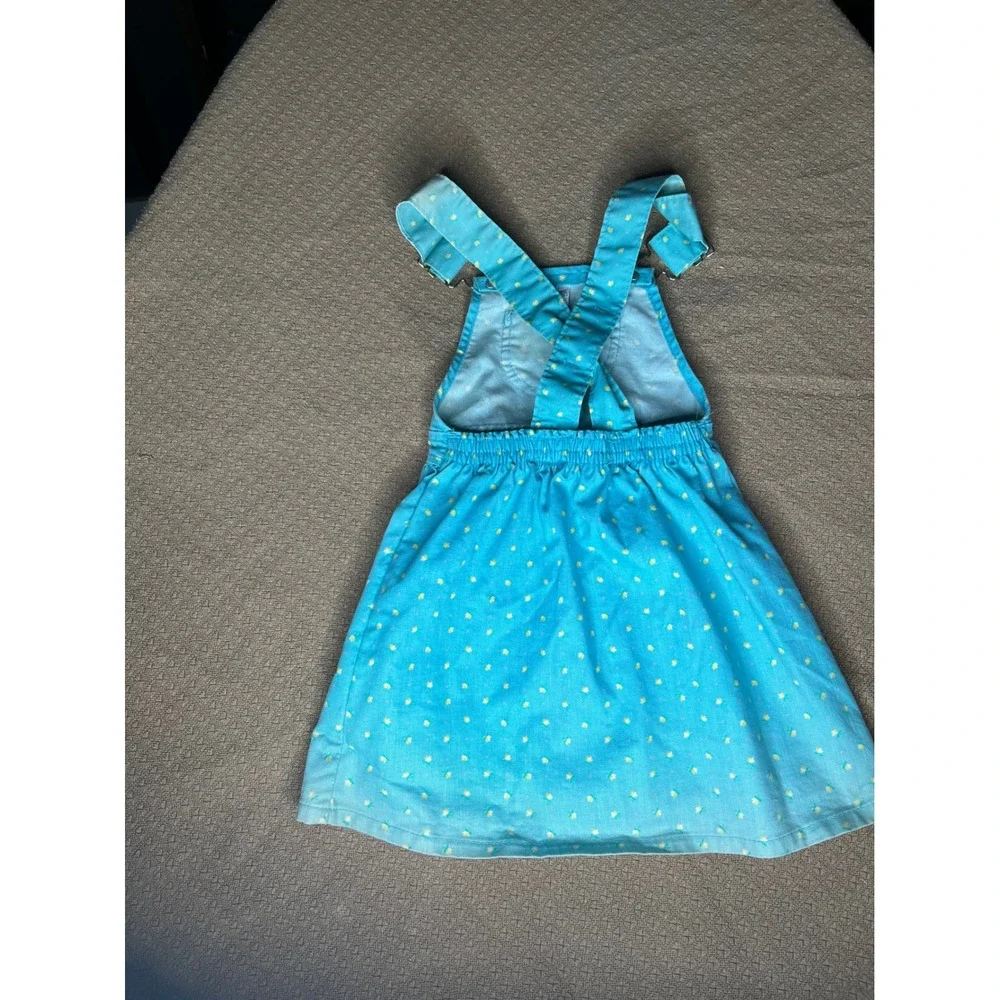 OshKosh Bgosh 70s Girls Blue Floral Denim Overall Jumper Dress Size 4 Vintage